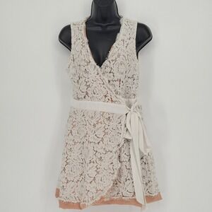 DO+BE Womens Medium Cream Lace Wrap Dress Sleeveless romantic feminine boho